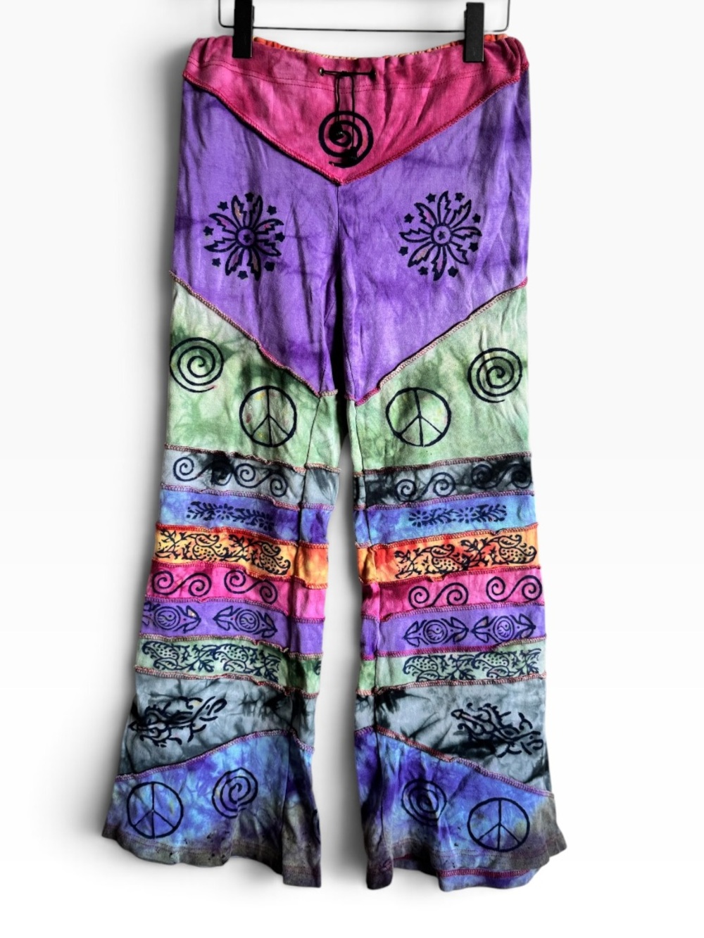Rising International Multicolor Patchwork Wide Leg Pants - Purple, Pink & Green